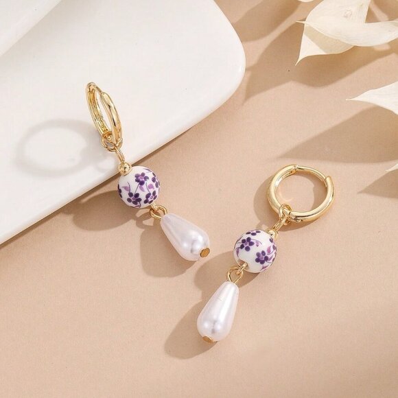 Multicolor Sexy Women's Style Faux Pearl Ceramic Pendant Earrings - Picture 2 of 11